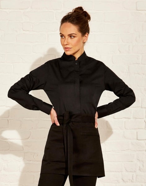 Camisa Cuello Mandarín manga larga entallada negro mujer