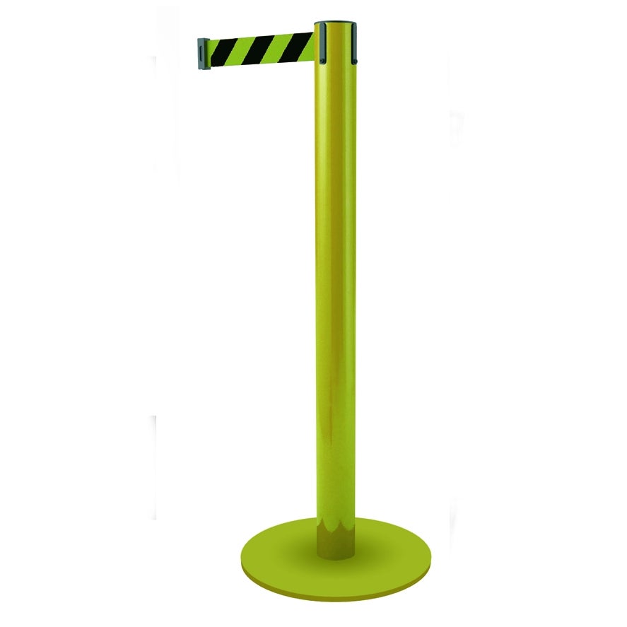 Poste amarillo con cinta retráctil textil 3,7 m Amarillo y Negro